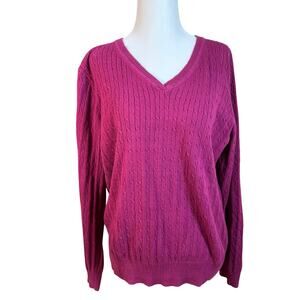 Kim Rogers Purple Cable Knit Sweater Womens L V Neck Cotton